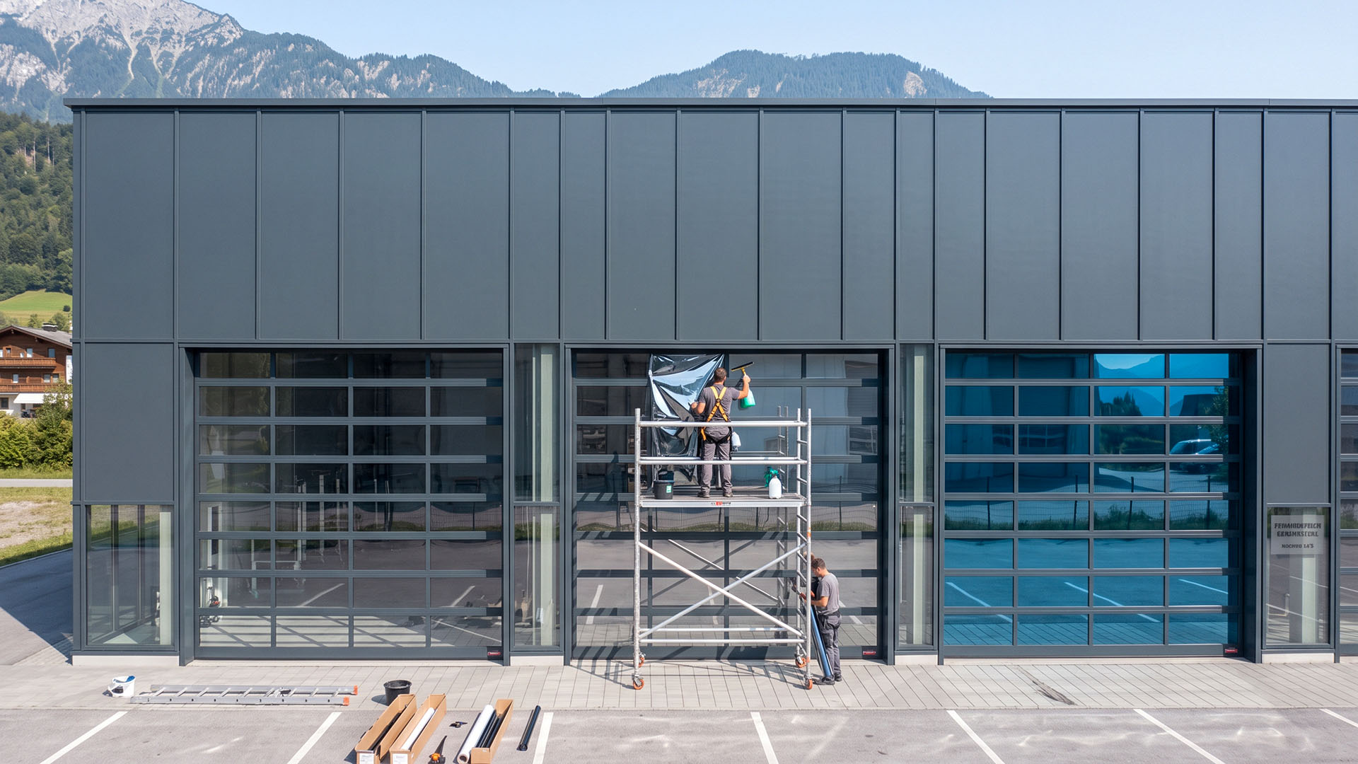 Montage der Sonnenschutzfolie für ein Sektionaltor